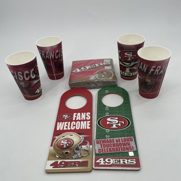 San Francisco 49ers Party Supplies 4 Lenticular Spirit Cups Napkins 2 Door Signs - Picture 1 of 12